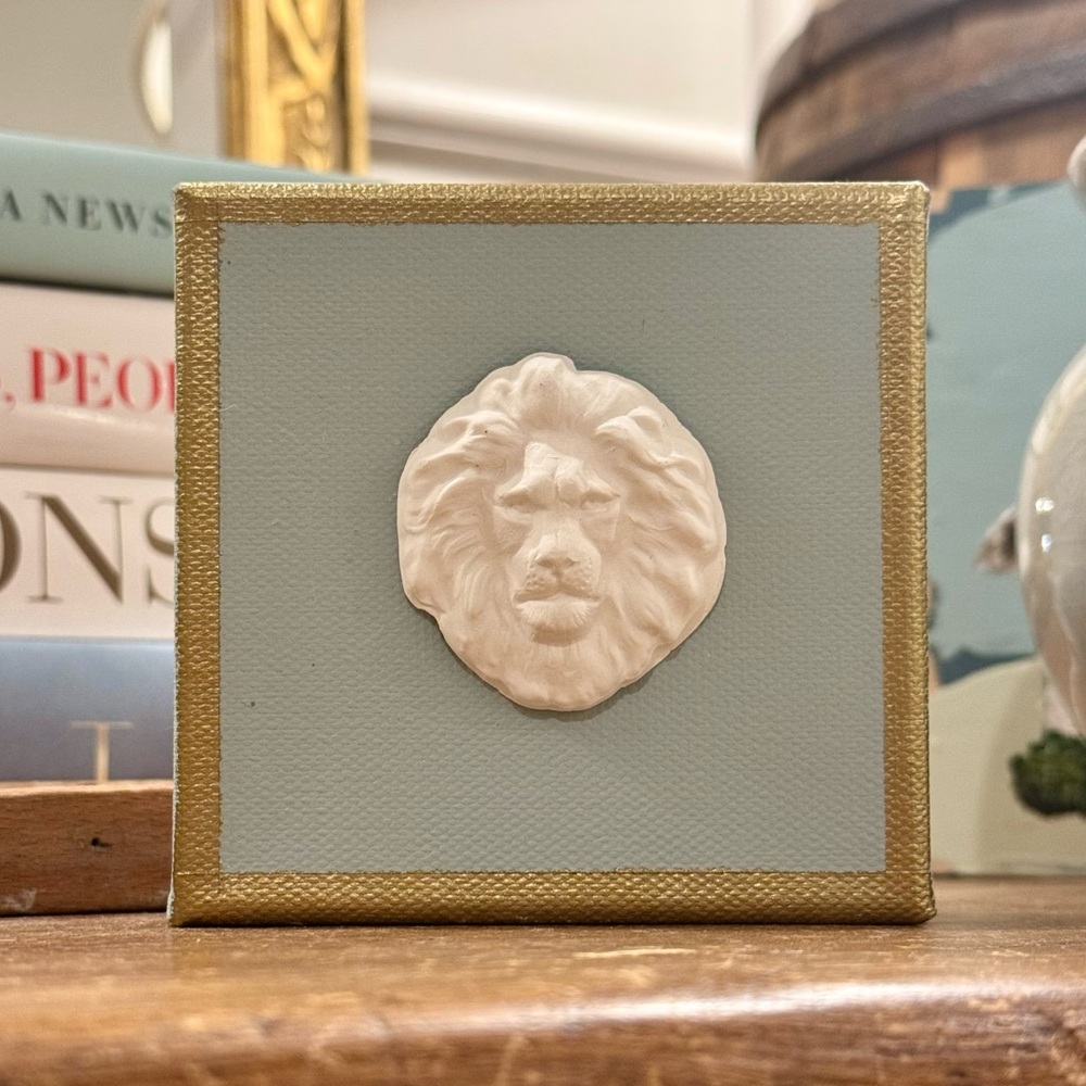 Original Artwork Plaster Intaglio Lion Head & Mane Mold on 4”x4” canvas